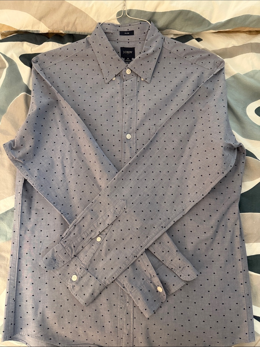 J. Crew Men’s Light Blue Shirt with Navy Micro-Dot Pattern